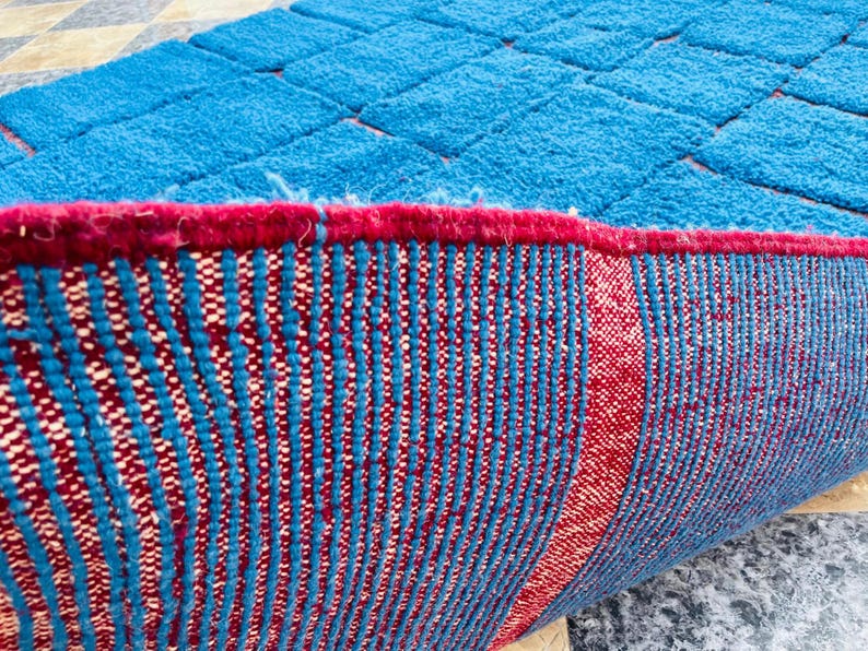 Handmade Moroccan Wool Rug, Blue Geometric Berber Beni Ourain Style ...