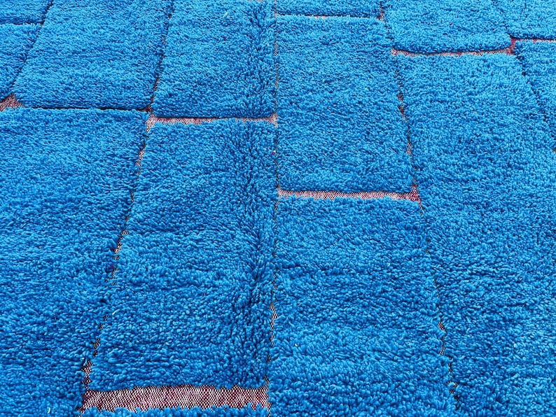 Handmade Moroccan Wool Rug, Blue Geometric Berber Beni Ourain Style ...