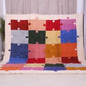 Handmade Moroccan Wool Rug Colorful Patchwork Geometric Berber Rug Plush Beni Ourain Style Wool Area Rug Custom Size Made to Order