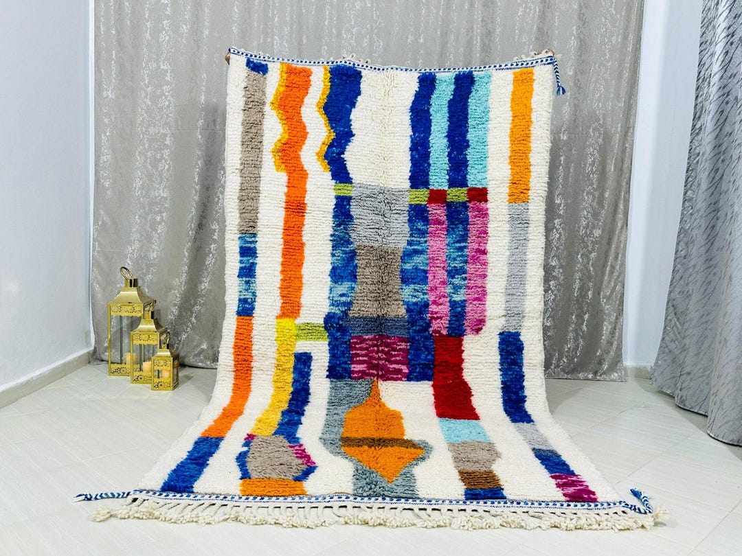 Handmade Moroccan Wool Rug, Colorful Geometric Berber Beni Ourain Style ...