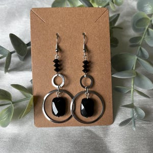 Black and Silver Hoop Earrings | Black Bead Earrings | Silver Earrings | Hoop Earrings