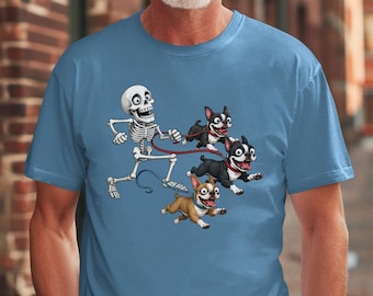 Funny Boston Terrier Skeleton Dog Walker Shirt, Chaotic Zoomies Tee