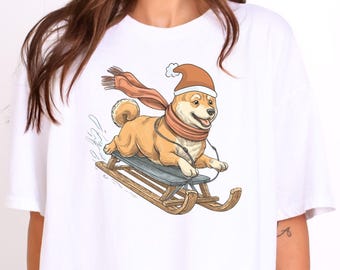 Shiba Inu Sledding T-Shirt, Dog Lover Gift