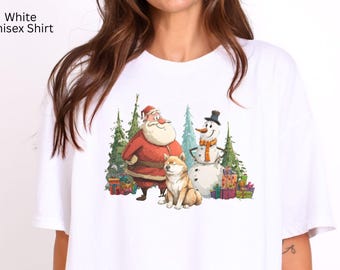 Christmas Shiba Inu T-Shirt, Holiday Dog Lover Gift, Santa Snowman Tee