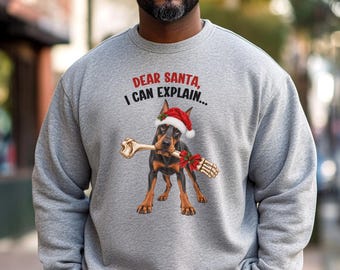 Felpa natalizia con Doberman, divertente maglietta "Caro Babbo Natale" con cane, idea regalo