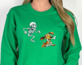 Skeleton Chasing Rare Red Dachshund Halloween Long Sleeve T Shirt