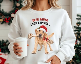 Yellow Lab Christmas Sweatshirt, Funny Dear Santa Dog Shirt Gift
