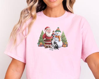 Christmas Dane T-Shirt, Santa Snowman Holiday Dog Tee