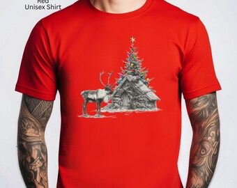 Christmas Reindeer Graphic Tee, Holiday Cotton Unisex Shirt