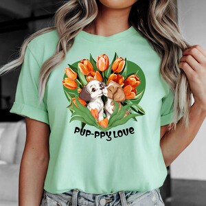 Dog and Flower Unisex Tee Shirt, Pet Lover Apparel, Flower Design Shirt, Pet Lover TShirt, Animal Lover Gift, Flower Tee Shirt, Gift for Her