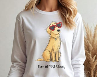 Golden Retriever Valentine T Shirt, Cotton, Heart Glasses Dog, Pink Red Sunglasses