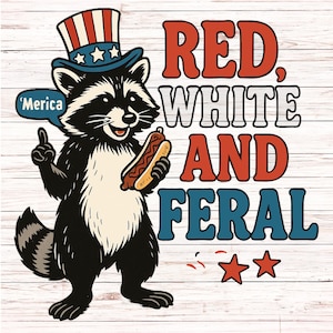 Rot, Weiß und Wildes PNG, lustiger Waschbär Clipart, Sublimationsdesign der USA-Flagge, 4