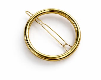 Gold Tone Circle Hair Barrette, Minimalist Round Barrette Clip, Classic Gold Hair Accessory, Vintage Style Hair Barrette