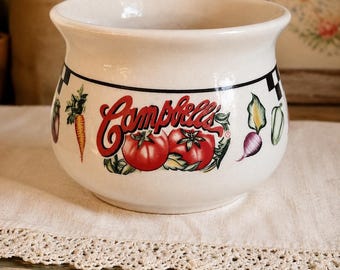 Vintage Campbell’s Soup Oversized Ceramic Mug Bowl, CNT House Vegetable Crock, Black Checkered Country Kitchen Decor