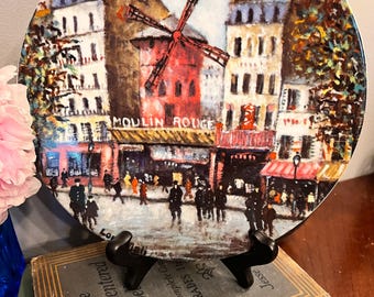 Vintage Limoges Moulin Rouge Teller | Paris Montmartre Rote Windmühlenszene | Louis Dali Limited Edition Porzellan