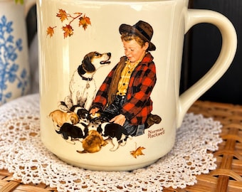 Taza de cerámica vintage de Norman Rockwell de 1984, con la imagen de un niño y su perro, de la colección Four Seasons.
