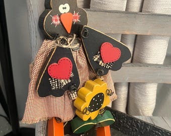 Primitive Folk Art Chicken Decor | Handmade Wooden Farmhouse Hen | Country Spring Summer Home Accent | Shelf Decor