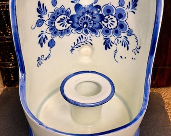Portacandele da parete vintage blu e bianco in ceramica stile Delft, applique da giardino rustico, decorazione da parete, portacandele sospeso BELLISSIMO!