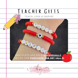 Pulseras para maestros, Agradecimiento al maestro, ECE, EA, Pulsera de arcilla, Pulsera de palabras, Pulseras motivacionales, Regalo para ella, Pulsera de cuentas