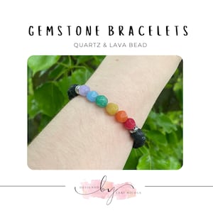Gemstone Bracelet, Essential Oil Bracelet, Healing Bracelet, Therapy Bracelet, Spiritual Bracelet, gift for her, quartz, lava bead, chakra
