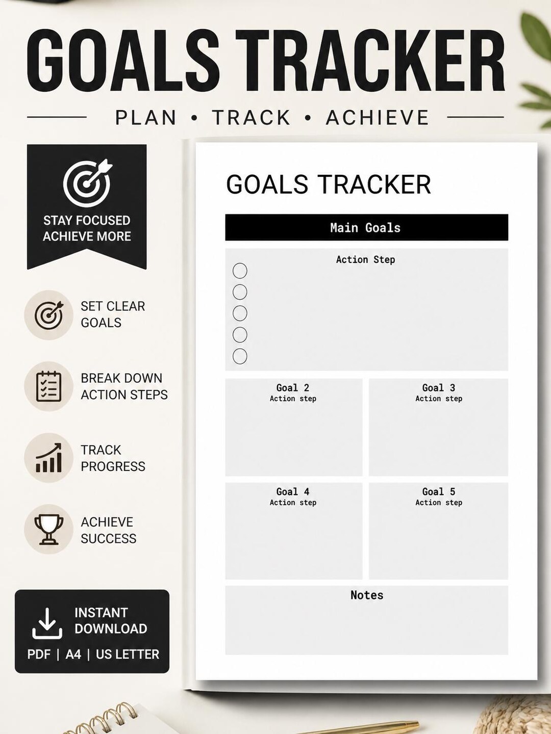 ADHD Goal Tracker Printable, Main Goals Planner PDF, Focus Productivity ...