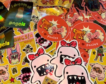 stickers and sticker sheets! glossy, holographic, metallic, and sparkly