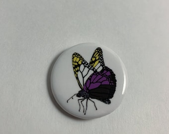 Non-binary Butterfly pinback button