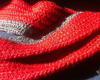 Red and grey striped scarf