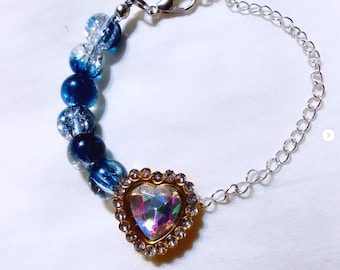 Handmade Glass Heart Bracelet – Blue Beaded Charm