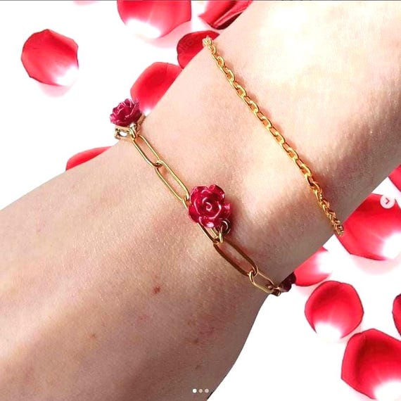 2 Pcs Mode Bracelets D'or Rouge Rose Réglable Élégant Décoratif Cadeau