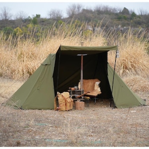 The CAMPLUS Military Ridge Tent SET | One-Pole Lavvu Tent Extention | Expandable Camping Shelter