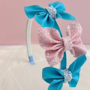 Blue Butterfly Bow Headband with Pearls – Toddler Girl Hair Accessory | Handmade Pastel Bow for Little Girls | Cute Gift Idea