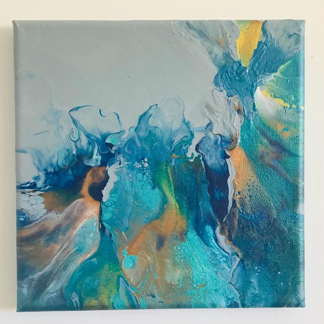 Acrylic Painting - 8”x8” Dutch Pour Painting, Fluid Art - Abstract Wall ...