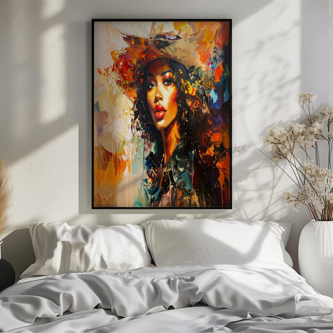 Colorful Woman Portrait Art Print, Modern Oil Painting (digital ...
