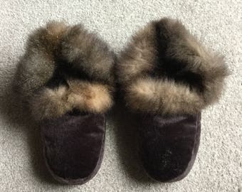 New Zealand Possum Natural Brown Fur Moccasin Style Slippers with Soft Leather Sole