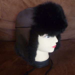 New Zealand Dyed Black Possum Fur Black Leather Trapper Hat