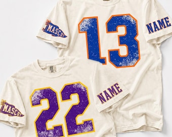 Custom Spirit Shirt, Personalized Team Tee, Custom Initial Shirt with Number & Sleeve Print, Game Day Comfort Colors Tee