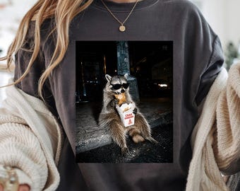 Funny Raccoon Eating Crab Rangoon On The Street Feral T-Shirt