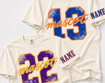 Custom Spirit Shirt, Personalized Team Tee, Custom Initial Shirt with Number & Sleeve Print, Game Day Comfort Colors Tee