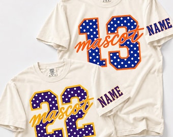 Custom Spirit Polka Dot Shirt, Personalized Team Tee, Custom Initial Shirt with Number & Sleeve Print, Game Day Comfort Colors Tee