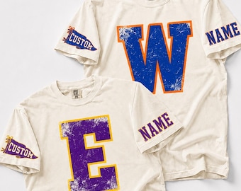 Custom Spirit Shirt, Personalized Team Tee, Custom Initial Shirt with Number & Sleeve Print, Game Day Comfort Colors Tee