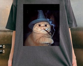 Funny Smoking Wizard Cat Shirt, Funny Halloween Cat Shirt, Cat Lover Shirt, Cool Cat Shirt, Funny Cat Shirt, Wizard Cat Shirt
