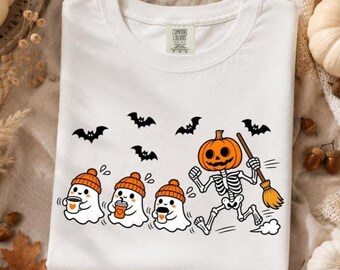 Halloween Ghost Shirt, Funny Coffee Ghost Shirt, Pumpkin Skeleton Shirt, Cute Spooky Halloween Tee, Coffee Lover Gift, Ghost Lover Shirt