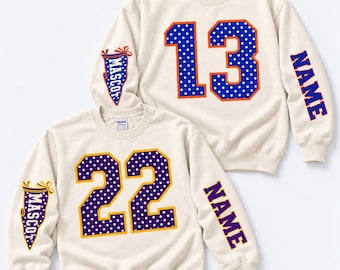 Custom Spirit Polka Dot Sweatshirt, Personalized Team Sweatshirt, Custom Initial Sweatshirt with Number & Sleeve Print, Game Day Sweater