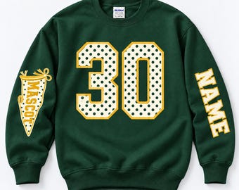 Custom Spirit Polka Dot Sweatshirt, Personalized Team Sweatshirt, Custom Initial Sweatshirt with Number & Sleeve Print, Game Day Sweater