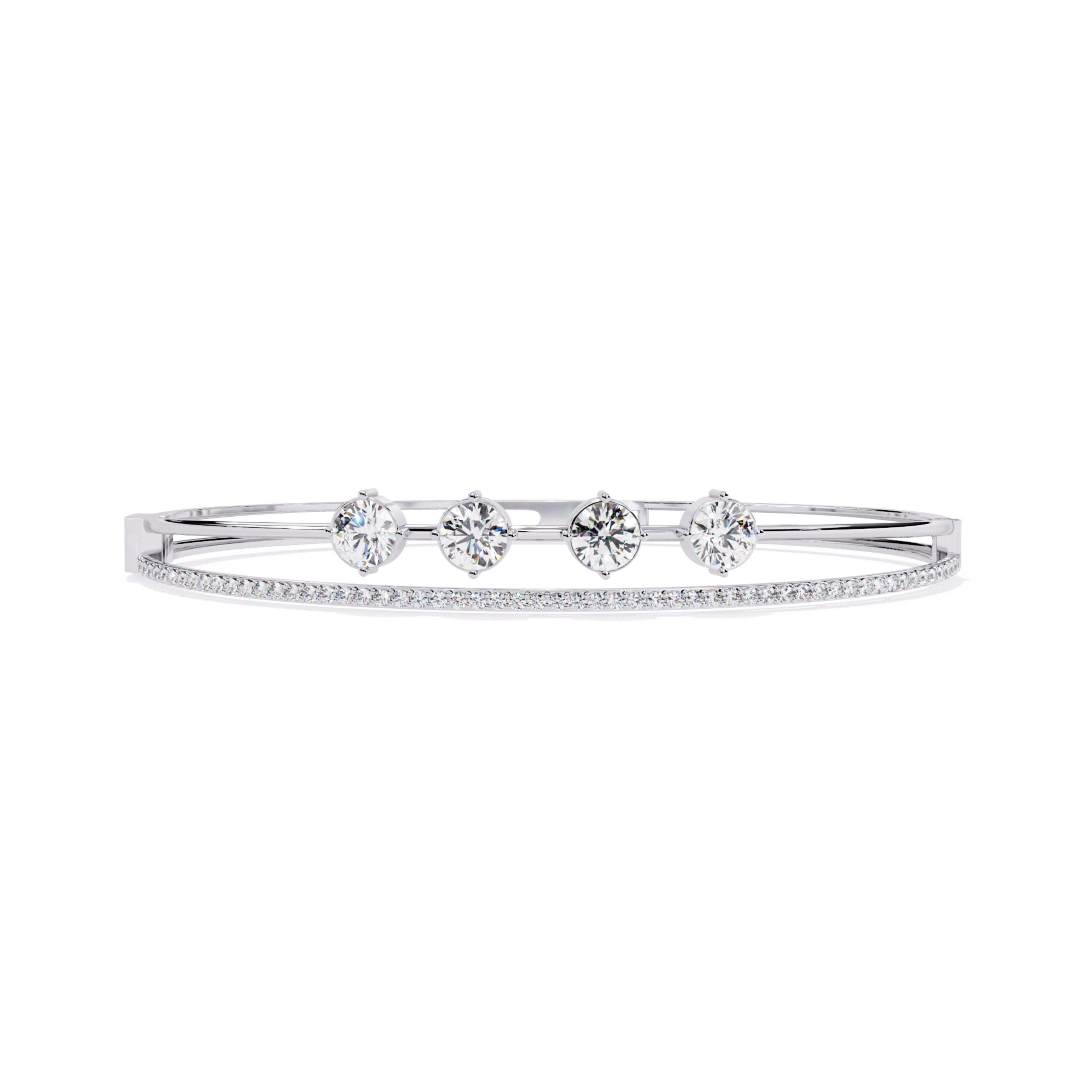 Horizon Row – Four Stone Diamond Bangle With Pavé Rail in 14K Gold