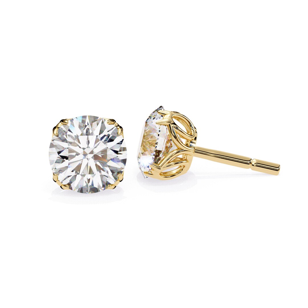 Solstice Diamond Line NUIT D’OR - Solstice Glint – Round Lab Diamond Classic Halo Studs - Etsy