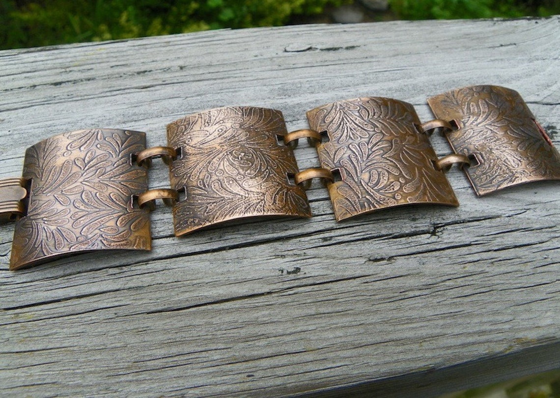 Copper Etched Bracelet Etsy