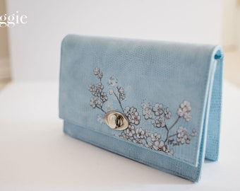 FORGET-ME-NOTS Light Blue Hand Painted Clutch by Figgie