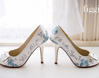 CUSTOM Forget-Me-Nots Hand-Painted, Personalized Bridal Shoes